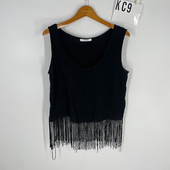 Mango Tops - Mango MNG fringe top black sz M